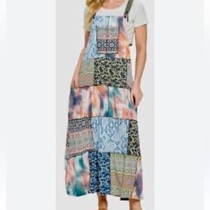 Yak N Yeti NWT Size S/M Colorful Overall‎ Patchwork Midi Dress